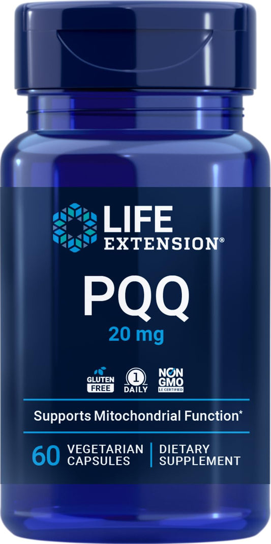 Life Extension PQQ bottle pour shows capsules for daily energy support