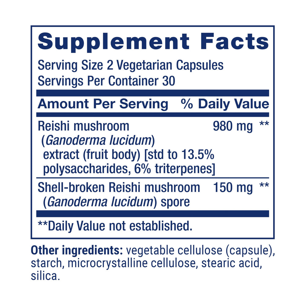 Life Extension Reishi Extract ingredients highlight polysaccharides and triterpenes for immune balance