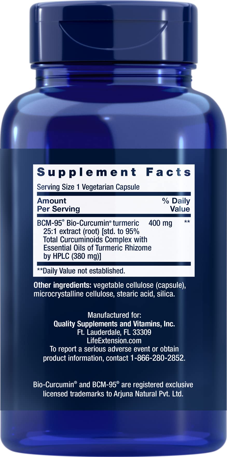 Life Extension Super Bio-Curcumin capsules closeup showing BCM-95 curcuminoids for brain health support.