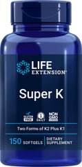 Life Extension Super K bottle label highlights K1, MK4, MK7 and Vitamin C