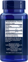 Life Extension Super Ubiquinol CoQ10 bottle back, easy-to-swallow softgels for daily energy support.