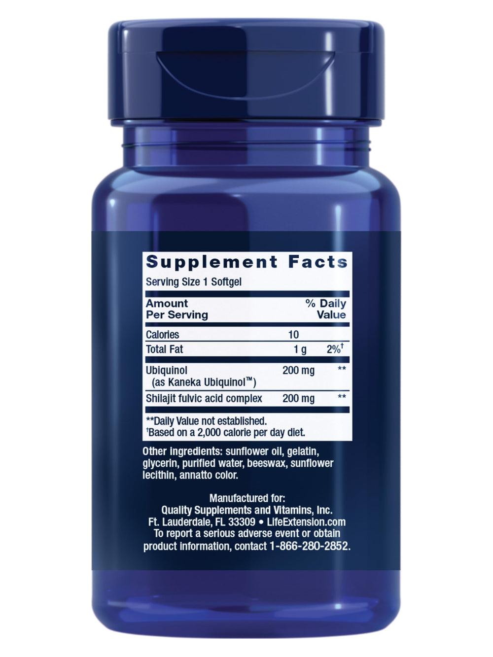 Life Extension Super Ubiquinol CoQ10 softgels shown for easy daily use.