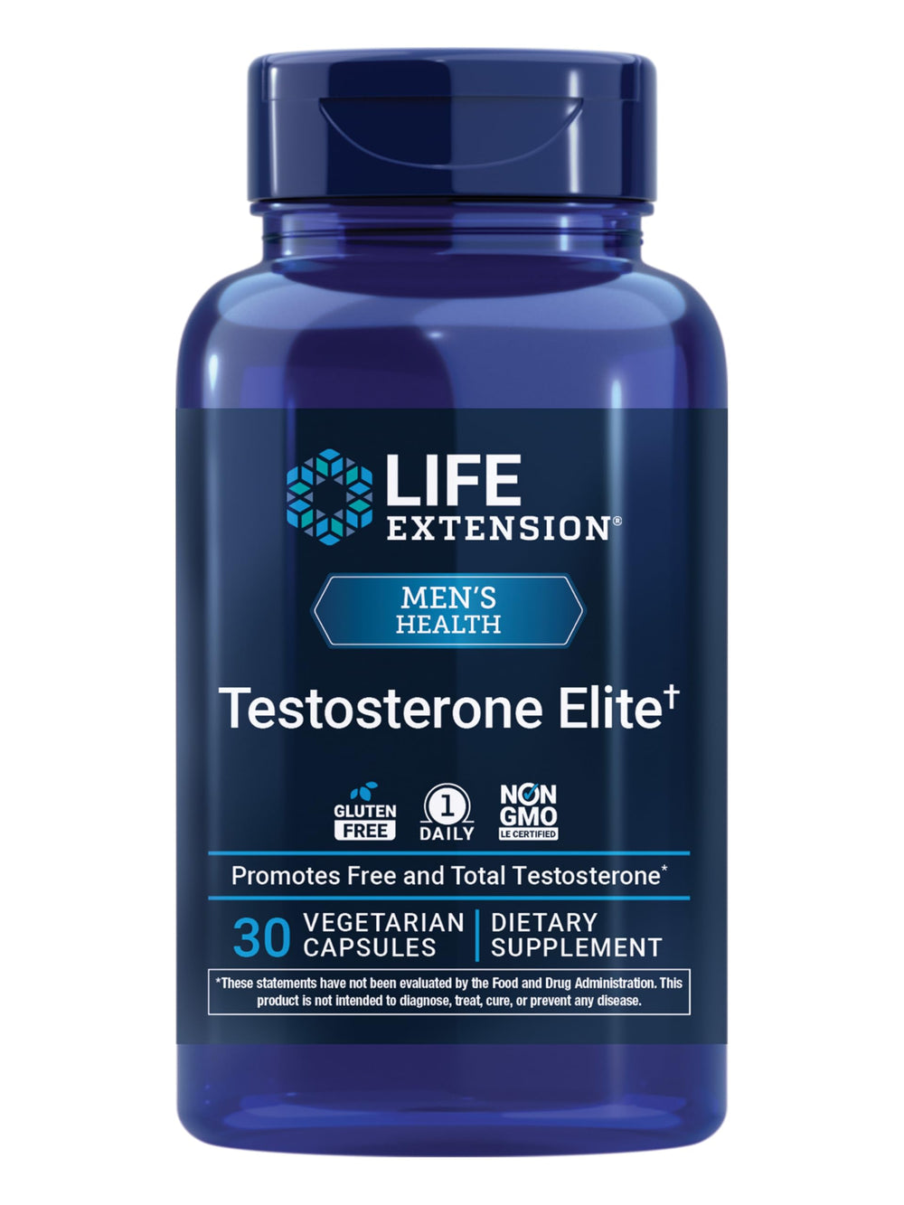 Life Extension Testosterone Elite bottle-front for daily testosterone support