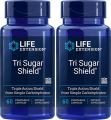 Life Extension Tri Sugar Shield bottle front view with two-pack, ready for carb-heavy meals.