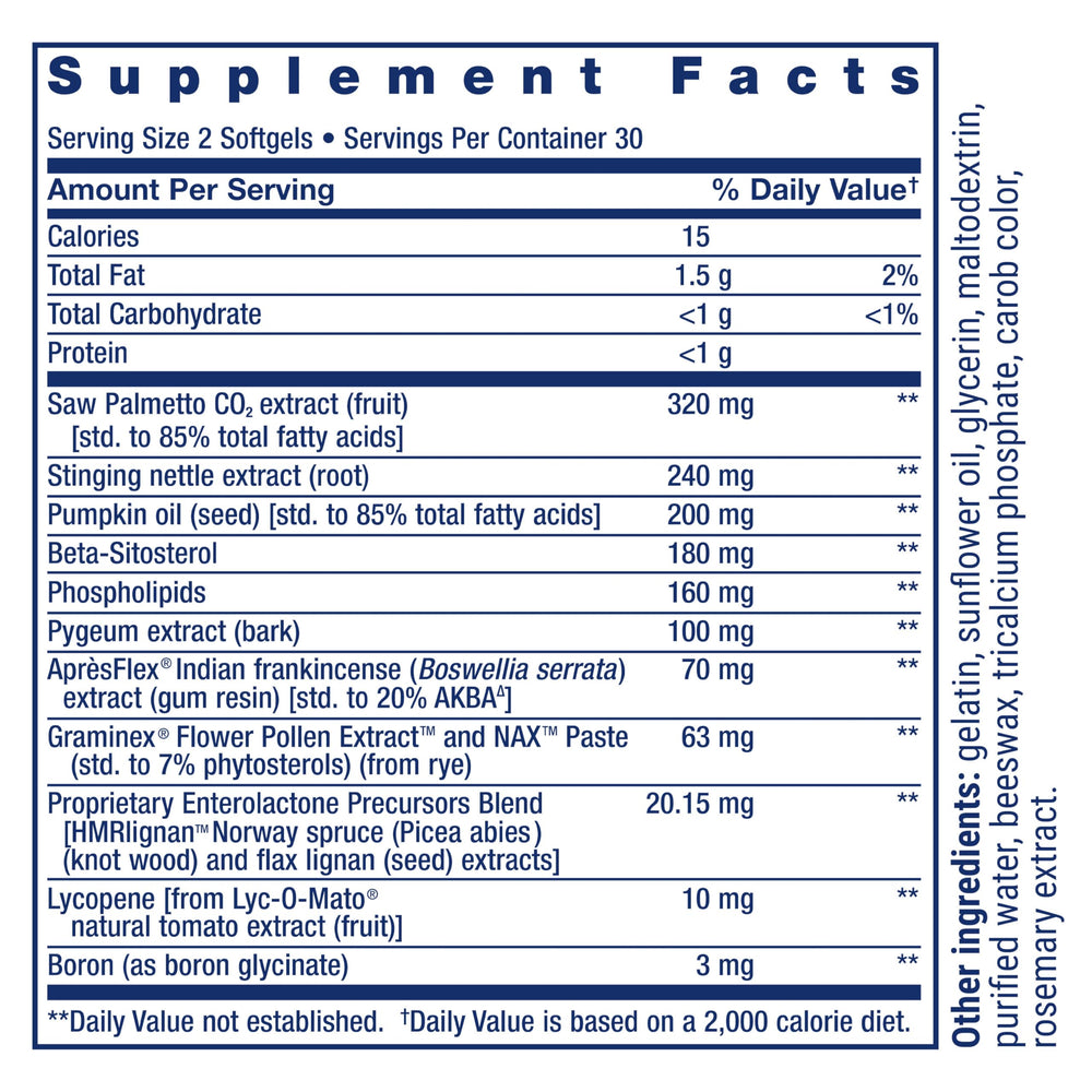 Life Extension Ultra Prostate label close-up highlighting key ingredients.