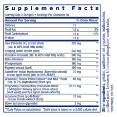 Life Extension Ultra Prostate label close-up highlighting key ingredients.