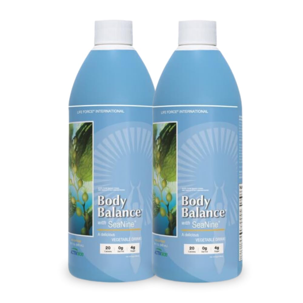 Life Force Body Balance sea vegetables bottle pour highlights daily wellness.