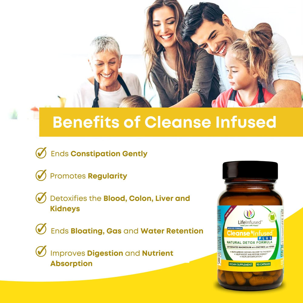 Life Infused Cleanse Infused Plus label detail highlighting vegan, non-GMO formula.