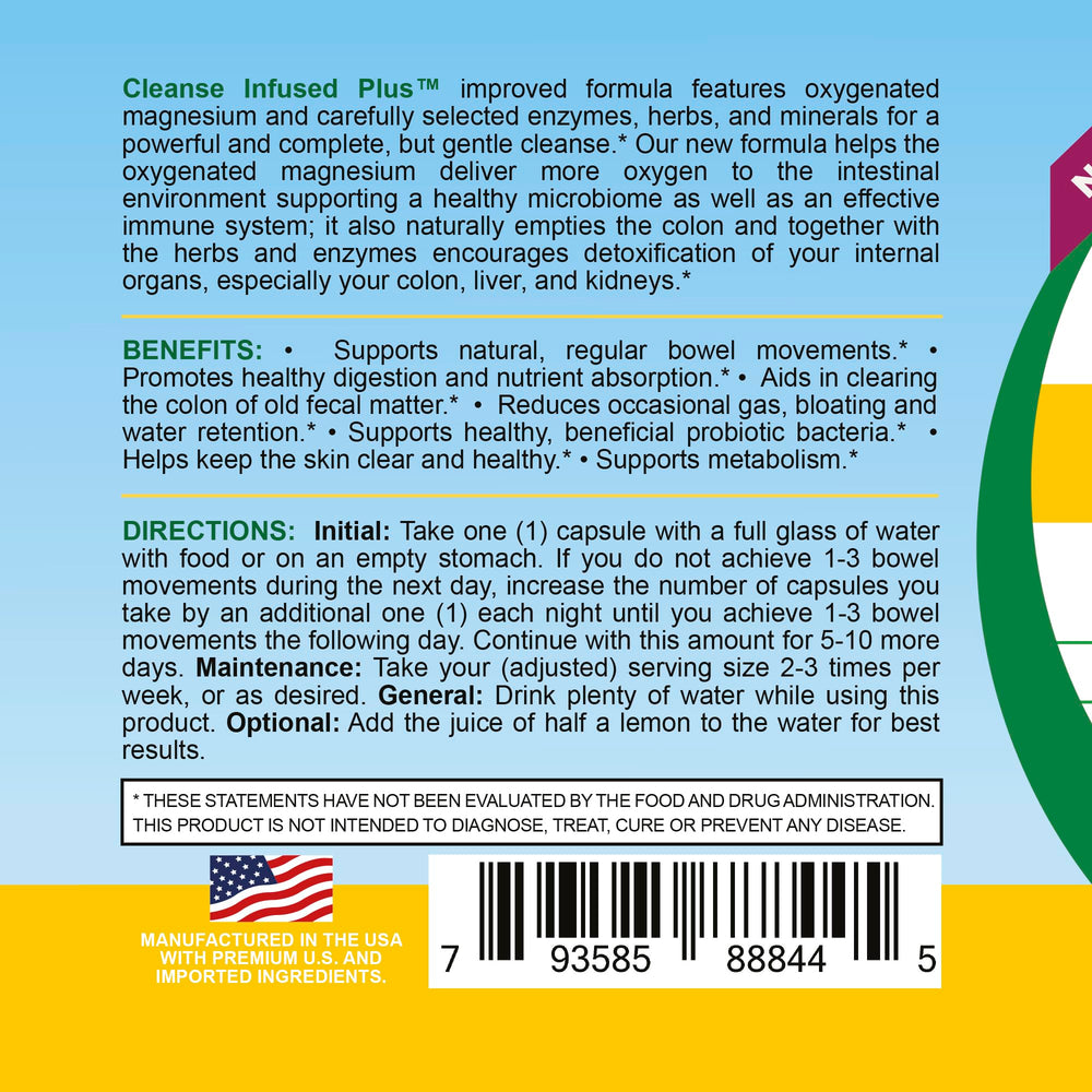Life Infused Cleanse Infused Plus packaged in USA, GMP-certified facility signage.