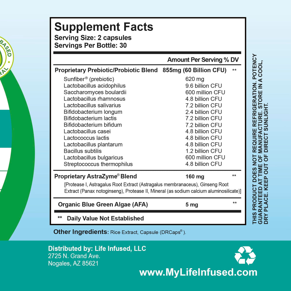 Life Infused Flora Infused Probiotics manufactured in USA facility