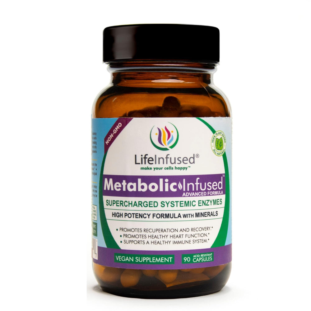 Life Infused Metabolic Enzymes bottle supports circulation and immune balance.