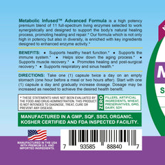 Vegan capsules of Life Infused Metabolic Enzymes for plant-based diets.