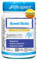 Life-Space Bowel Biotic bottle front for regularity and digestive health.