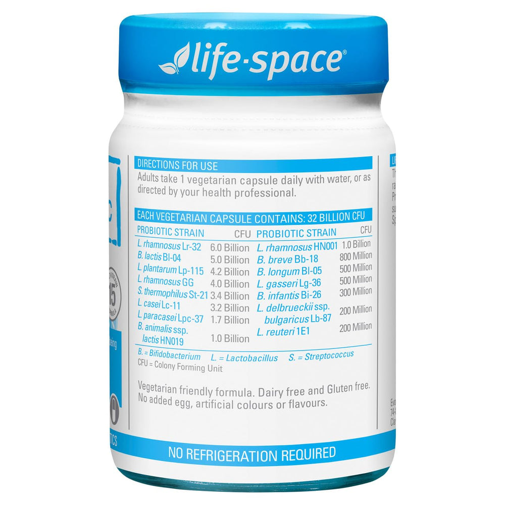 Life-Space ingredients panel shows naturally sourced probiotic cultures