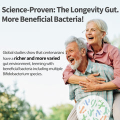 Life-Space Probiotic 15-strains illustration highlights targeted senior health benefits.