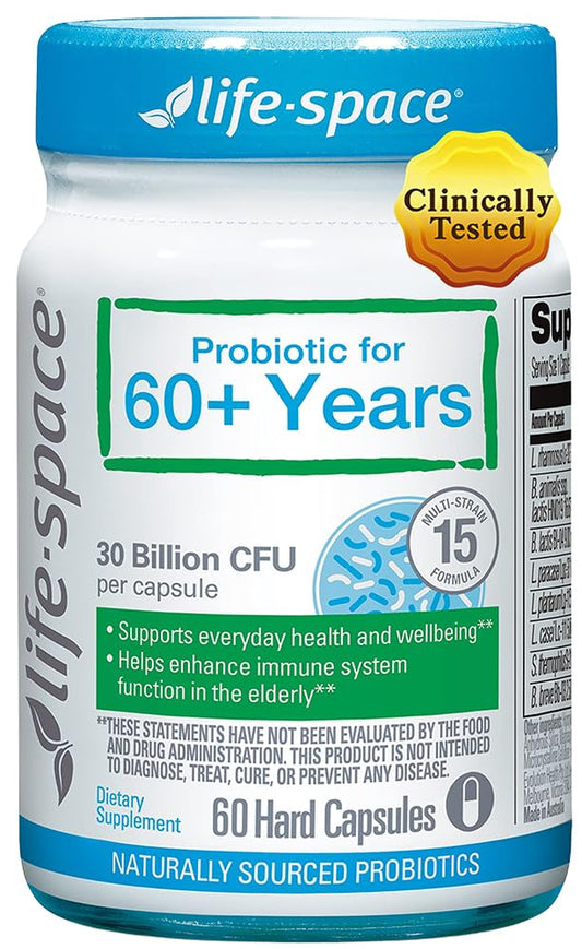 Life-Space Probiotic 60plus bottle supports senior digestive comfort.