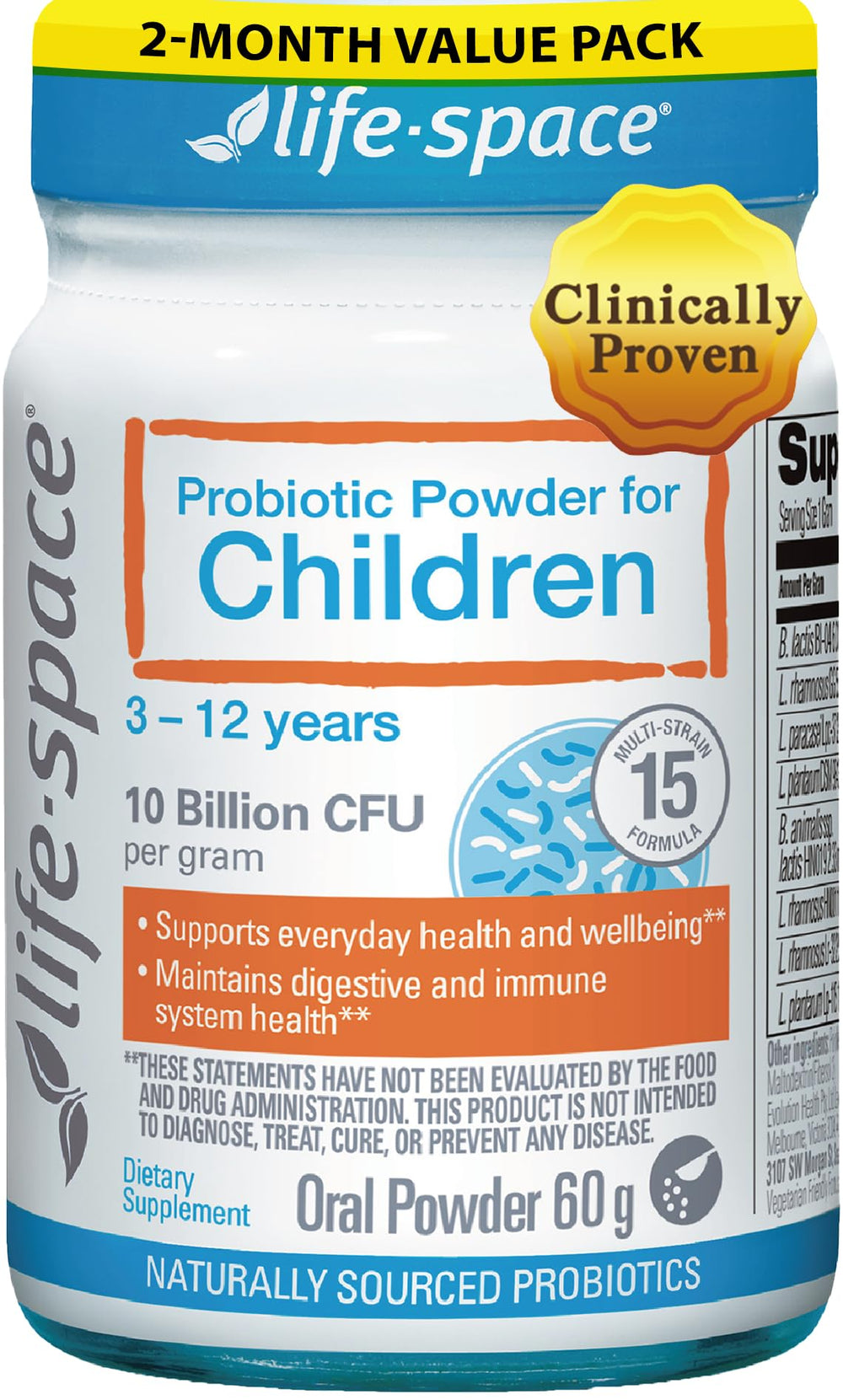 Life-Space Probiotic for Children bottle shows kid-friendly packaging supporting digestion.