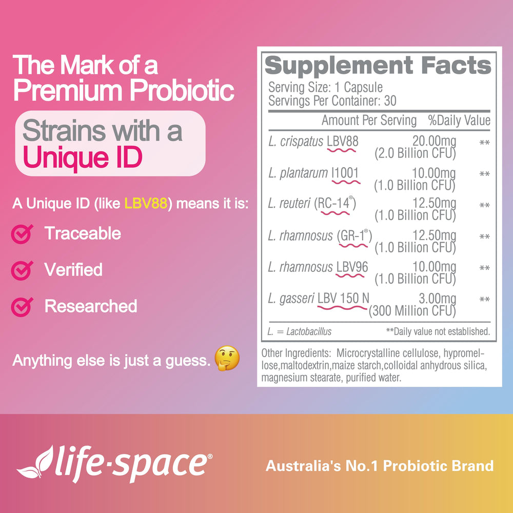 Life-Space label and seals show FDA and TGA registered safety standards.