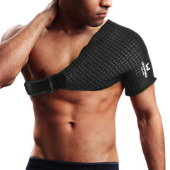 Life Works Shoulder Ice Gel Pack with adjustable strap delivers secure, targeted cold relief during activity.