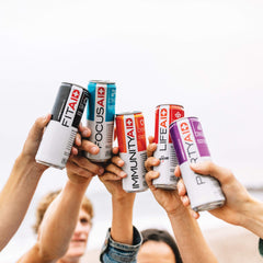 24 pack display showing variety of Lifeaid blends.