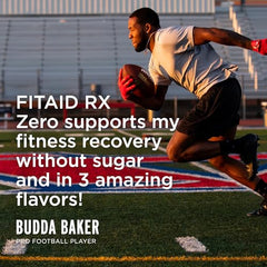 Pouring FITAID RX Zero Sugar into a glass for a refreshing, low-calorie drink
