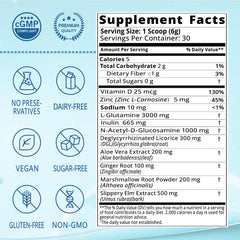Lifebooil Leaky Gut Powder ingredients, featuring glutamine and prebiotic blend