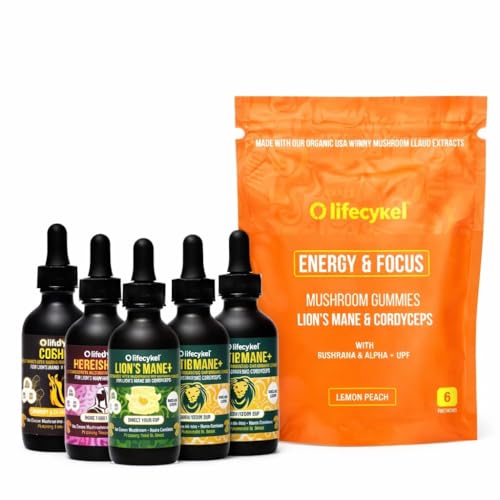 Life Cykel Lion's Mane tincture bottle pour for daily focus support.