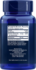 Life Extension Mega Benfotiamine bottle back label with usage guidance