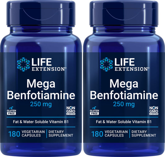 Life Extension Mega Benfotiamine bottle front with 250 mg label for absorption