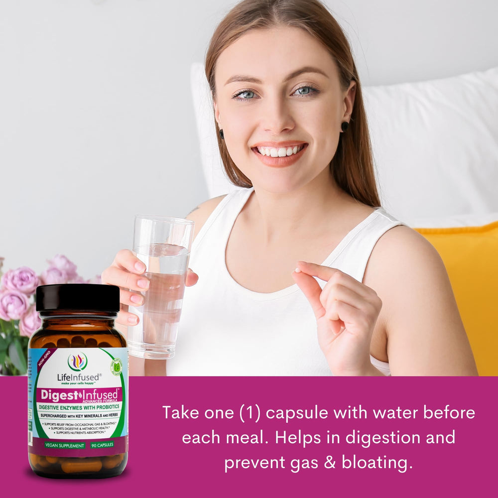 Life Infused packaging and lifestyle scene promoting vegan, non-GMO formula.