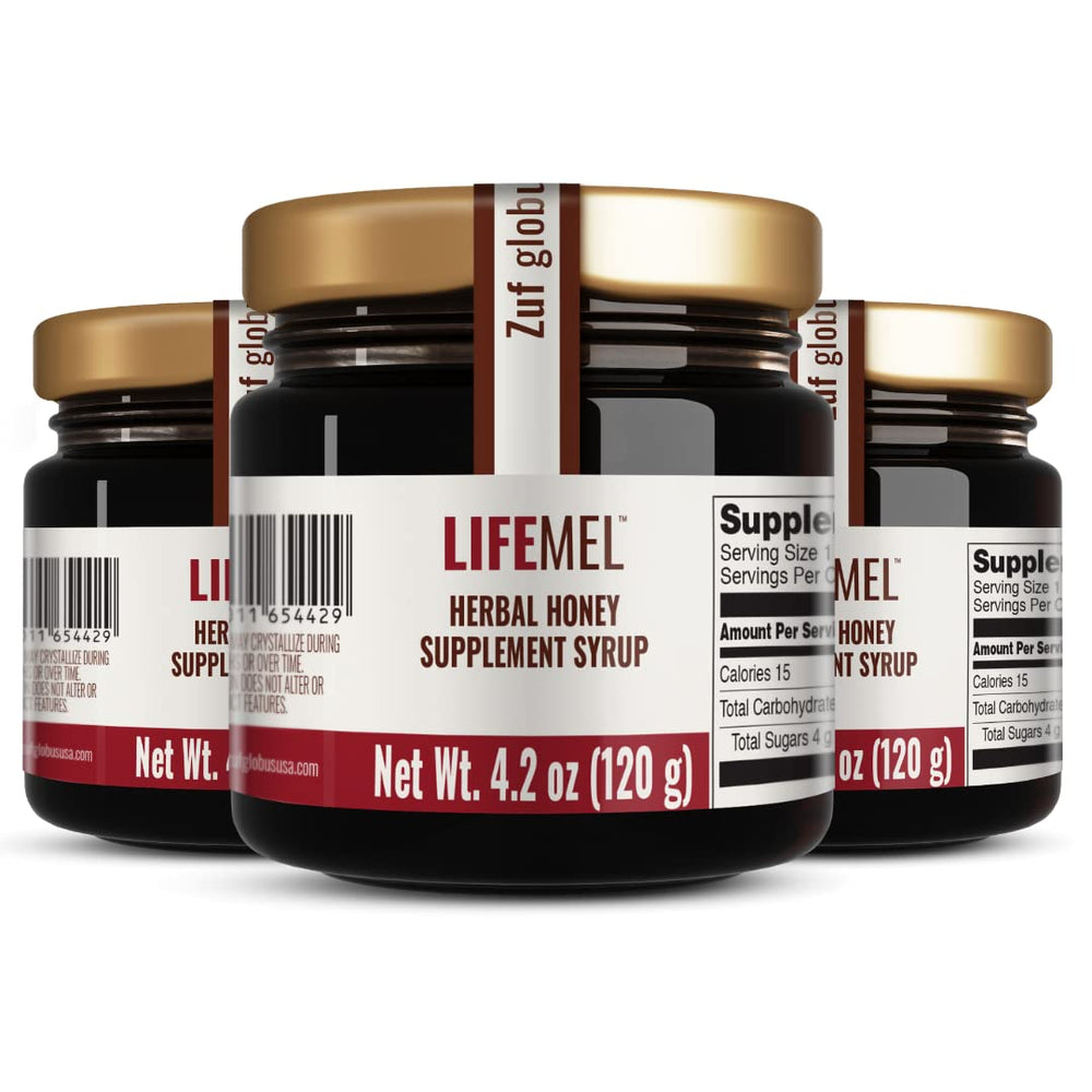 LIFEMEL natural immune honey bottle with herbal blend for daily wellness.