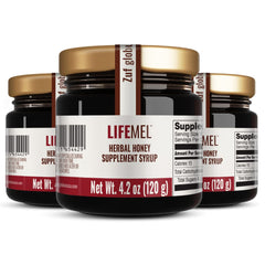 LIFEMEL natural immune honey bottle with herbal blend for daily wellness.