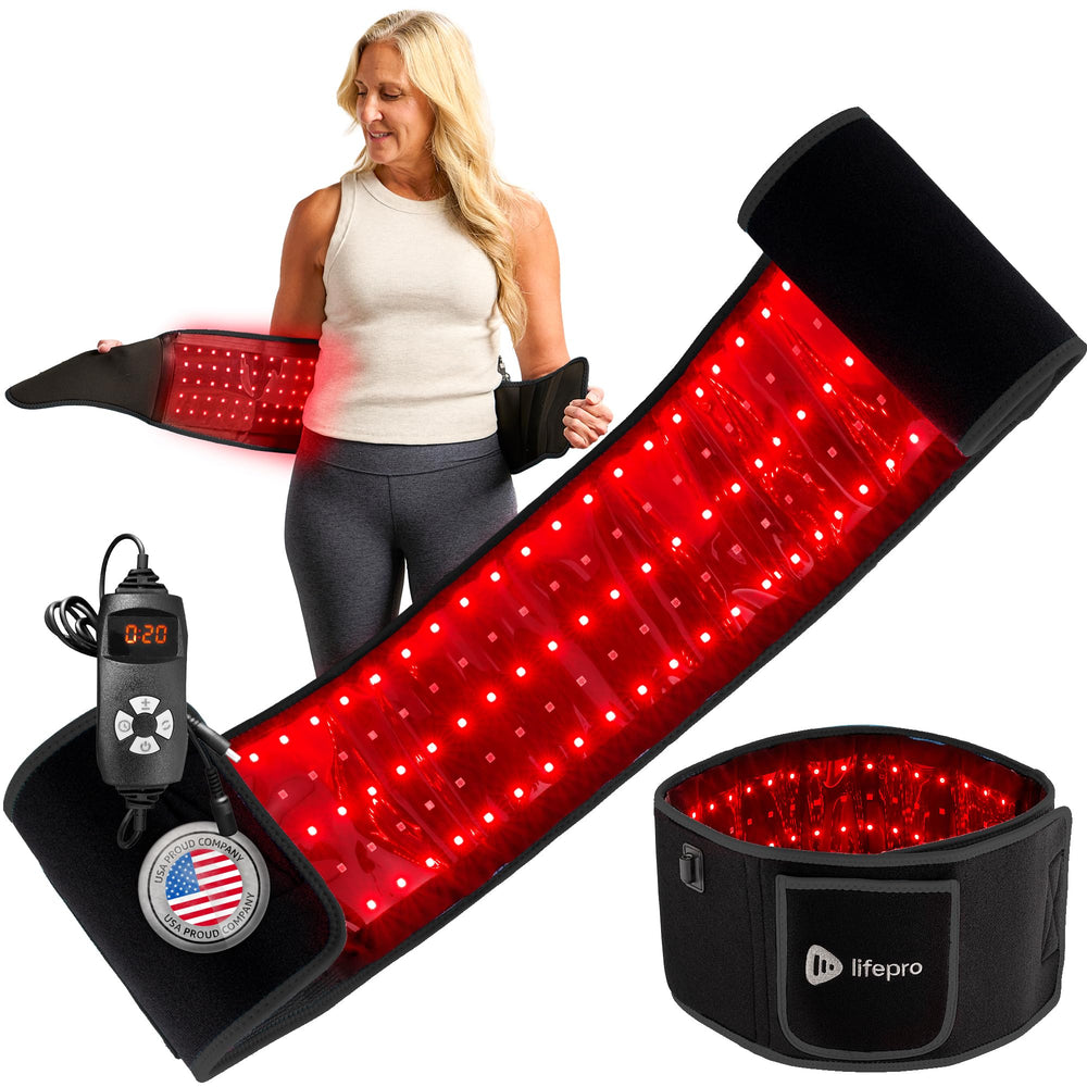 LifePro Allevared Belt worn at the waist for targeted warmth and wellness.