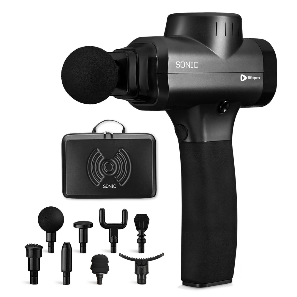 LifePro massage gun with 8 heads for full-body recovery