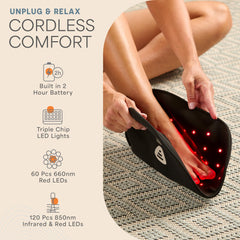 LifePro near-infrared device inside heel cutout targets main foot areas.