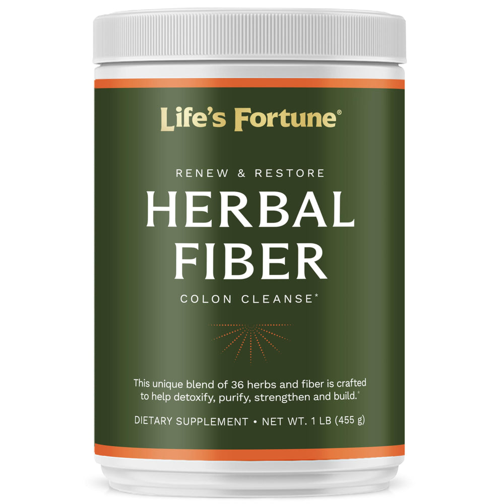 Life's Fortune Herbal Fiber Powder bottle promotes digestive wellness and daily regularity.