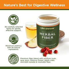 Life's Fortune Herbal Fiber Powder on kitchen counter showcases convenient, unflavored fiber for everyday use.
