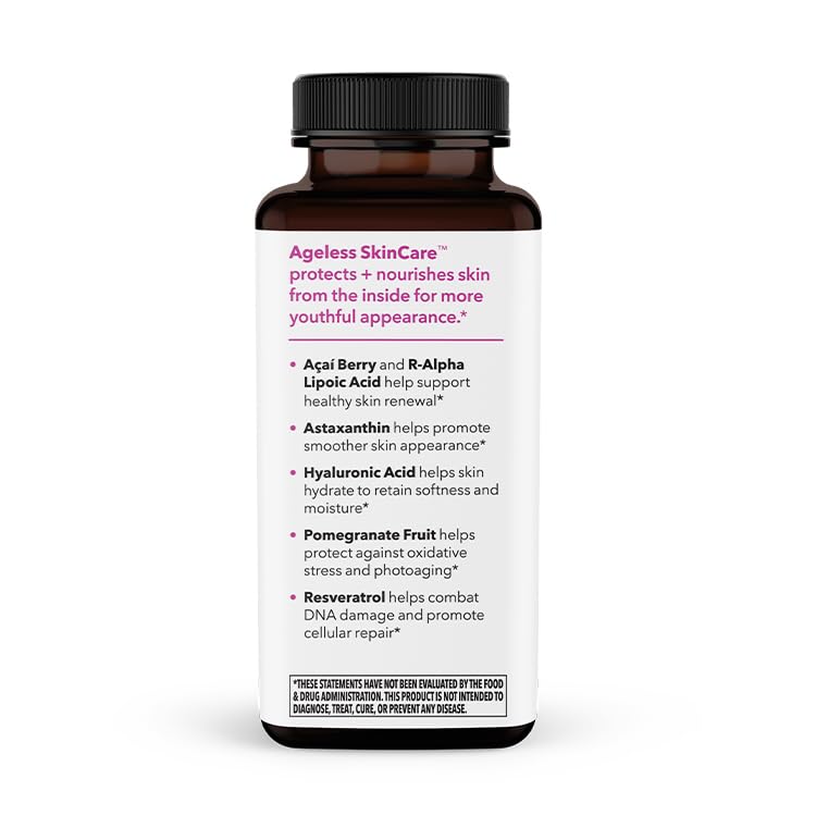 LifeSeasons Ageless Skincare pomegranate extract visuals emphasize natural antioxidant blend.