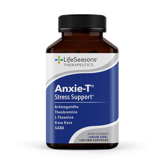 LifeSeasons Anxie-T bottle label suggests a calm, balanced stress support routine.