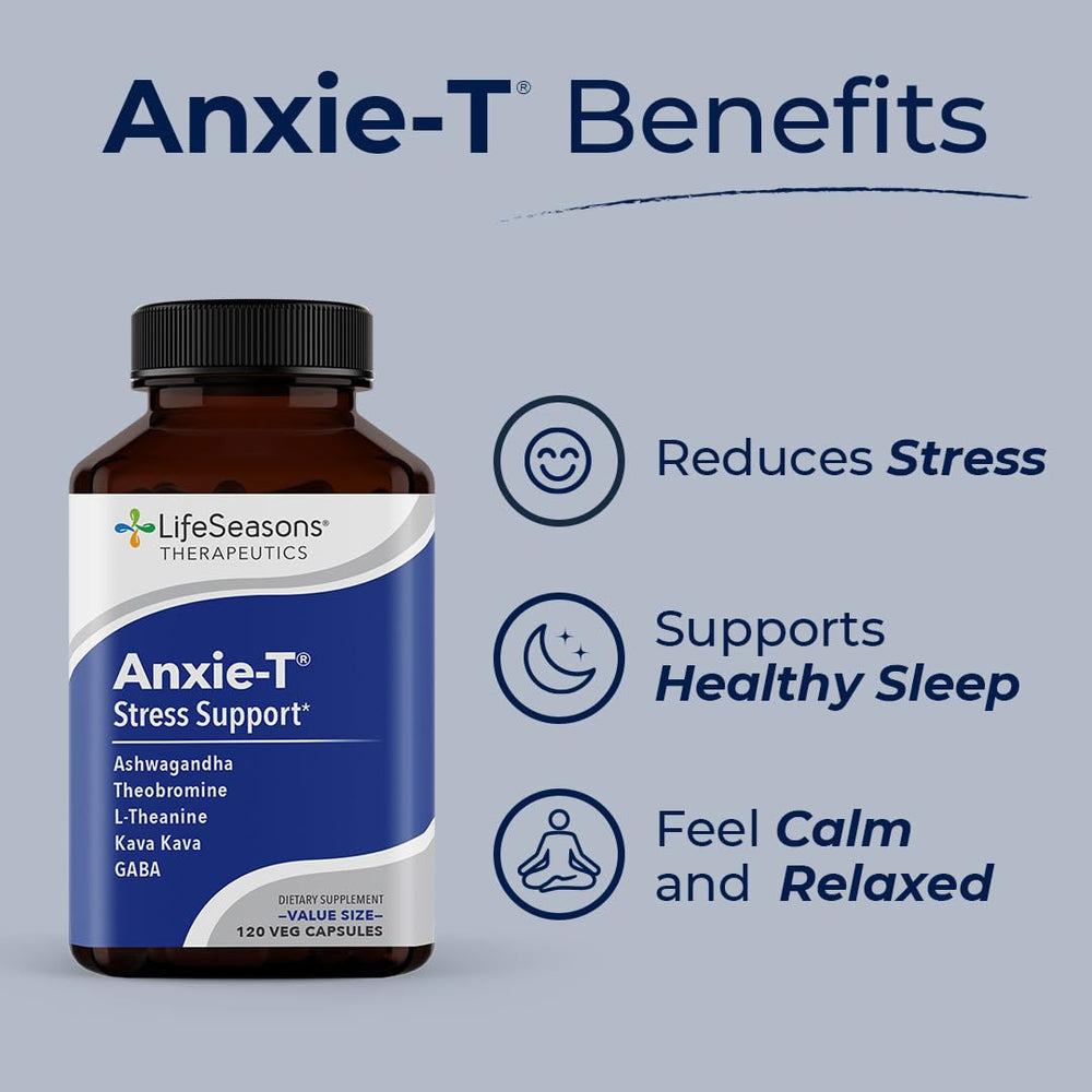 LifeSeasons Anxie-T capsules in hand show easy daily dosing.