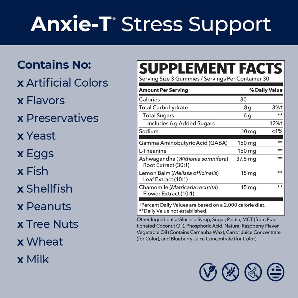 LifeSeasons Anxie-T bottle illustrating day and night dosing for flexible support.