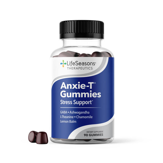 LifeSeasons Anxie-T gummies jar for quick mood support and calming effects.