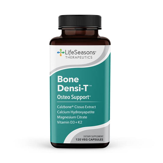 LifeSeasons Bone Densi-T bottle showing calcium support for daily use