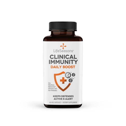 LifeSeasons Clinical Immunity Daily Boost bottle pour supports daily immune resilience.
