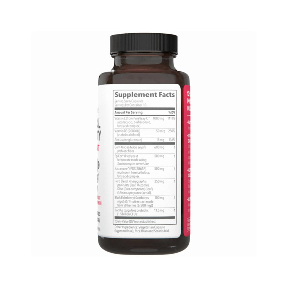 LifeSeasons Clinical Immunity capsules closeup highlighting clinical dosages for immune support