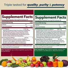 LifeSeasons Fruits & Veggies nutrition facts with colorful fruits and vegetables for comprehensive daily support