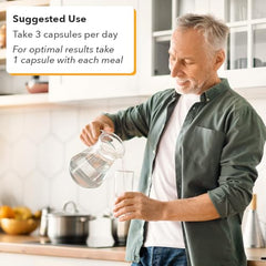 LifeSeasons GS Stabili-T dispensing scene suggests easy daily dosing ritual.