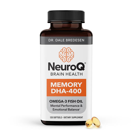 LifeSeasons NeuroQ-400 softgel bottle promotes brain health and cognitive support.