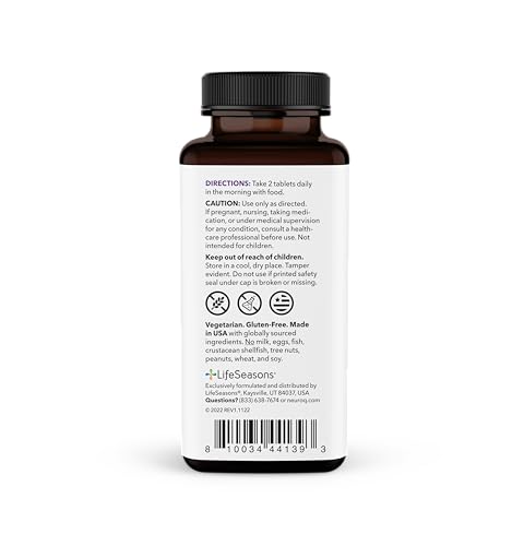 LifeSeasons NeuroQ tablets closeup highlighting choline-rich formula for neural signaling.