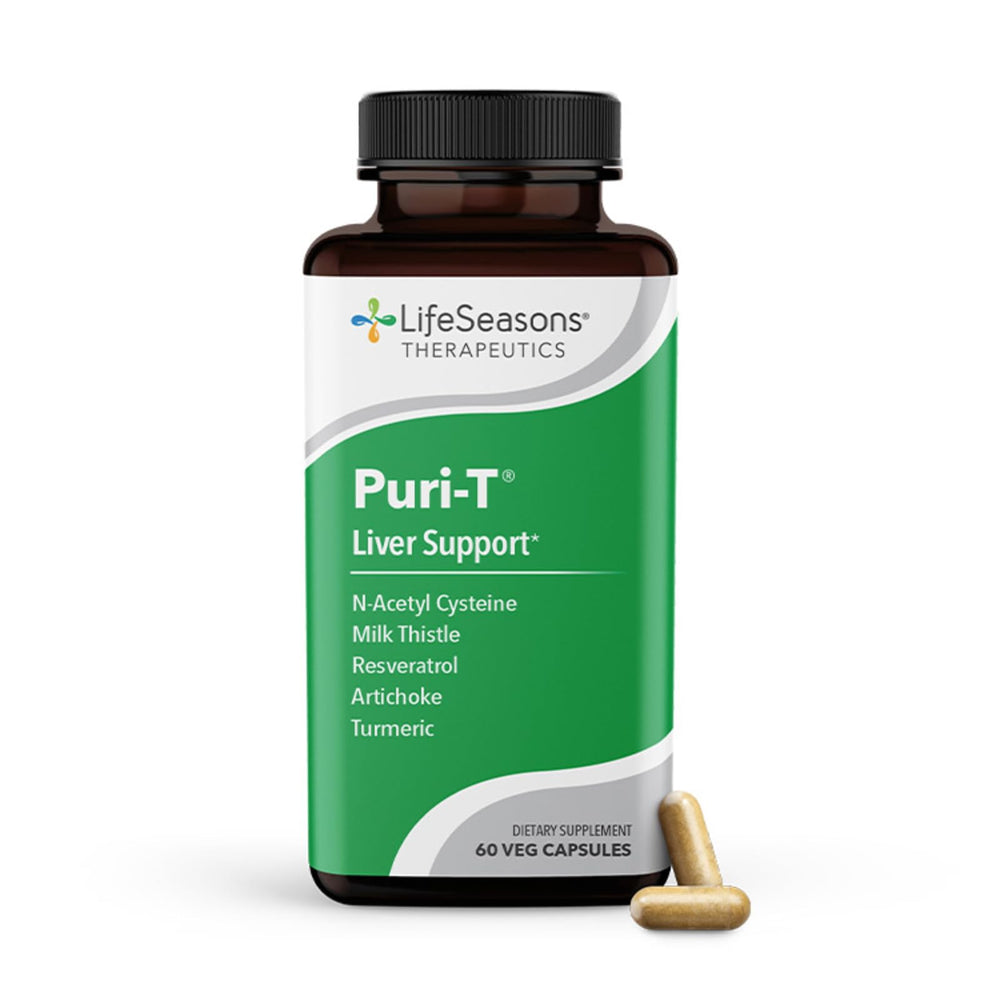 LifeSeasons Puri-T bottle front showing detox support for liver health.